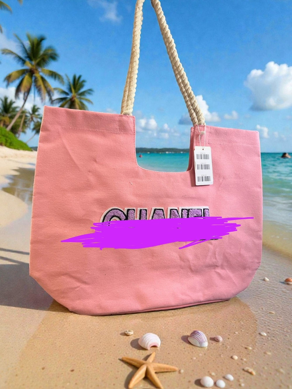 Pink Canvas Tote Bag with Rope Handles -